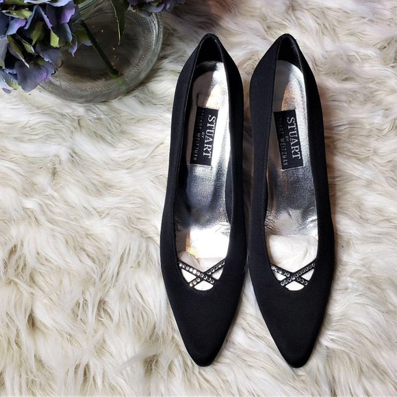 Stuart Weitzman Peau de Soie Rhinestone Heels, 9AA - Picture 2 of 11
